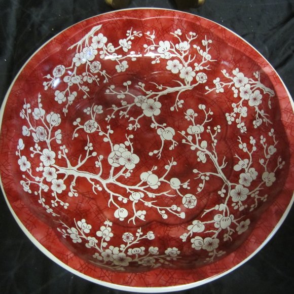 VTG 1971 DAHER DECORATED WARE TIN 10'' BOWL, RED & WHITE BLOSSOMS FLORAL - Picture 3 of 5